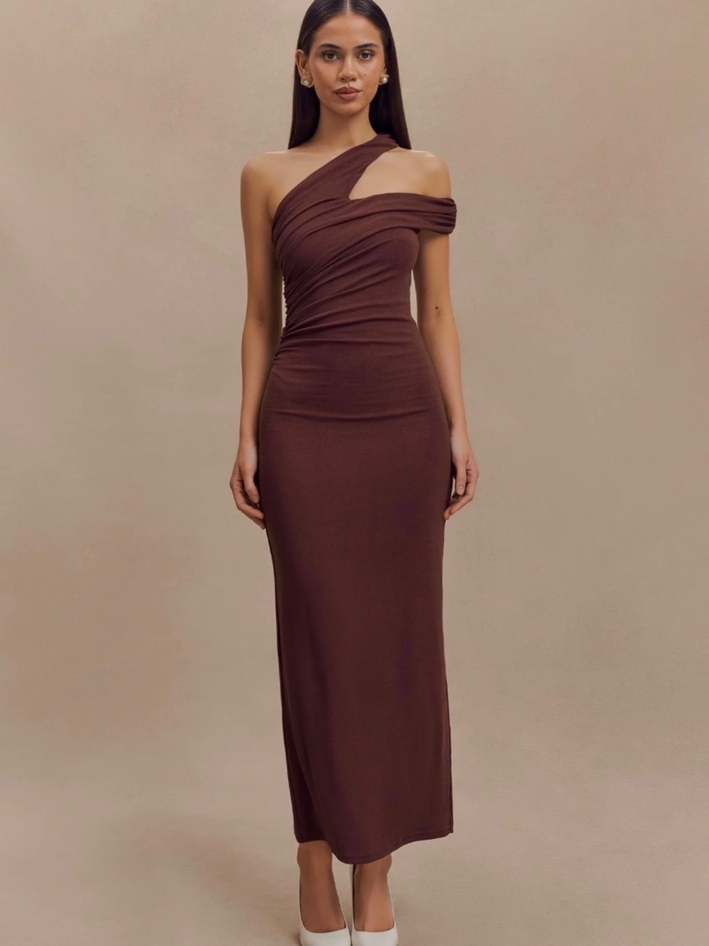 Anastasia One Shoulder Modal Midi Dress - Mahogany - Picture 2 of 3